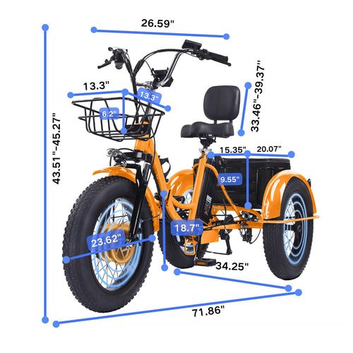 Folding Electric Trike for Adults 750W 48V 20Ah Fat Tire Bluetooth Speaker