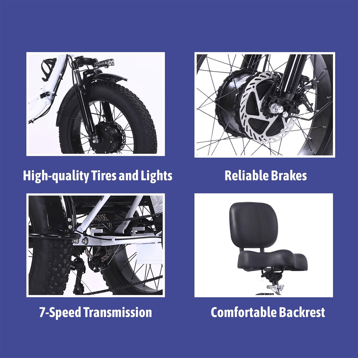 Folding Electric Trike for Adults 750W 48V 20Ah Fat Tire Bluetooth Speaker