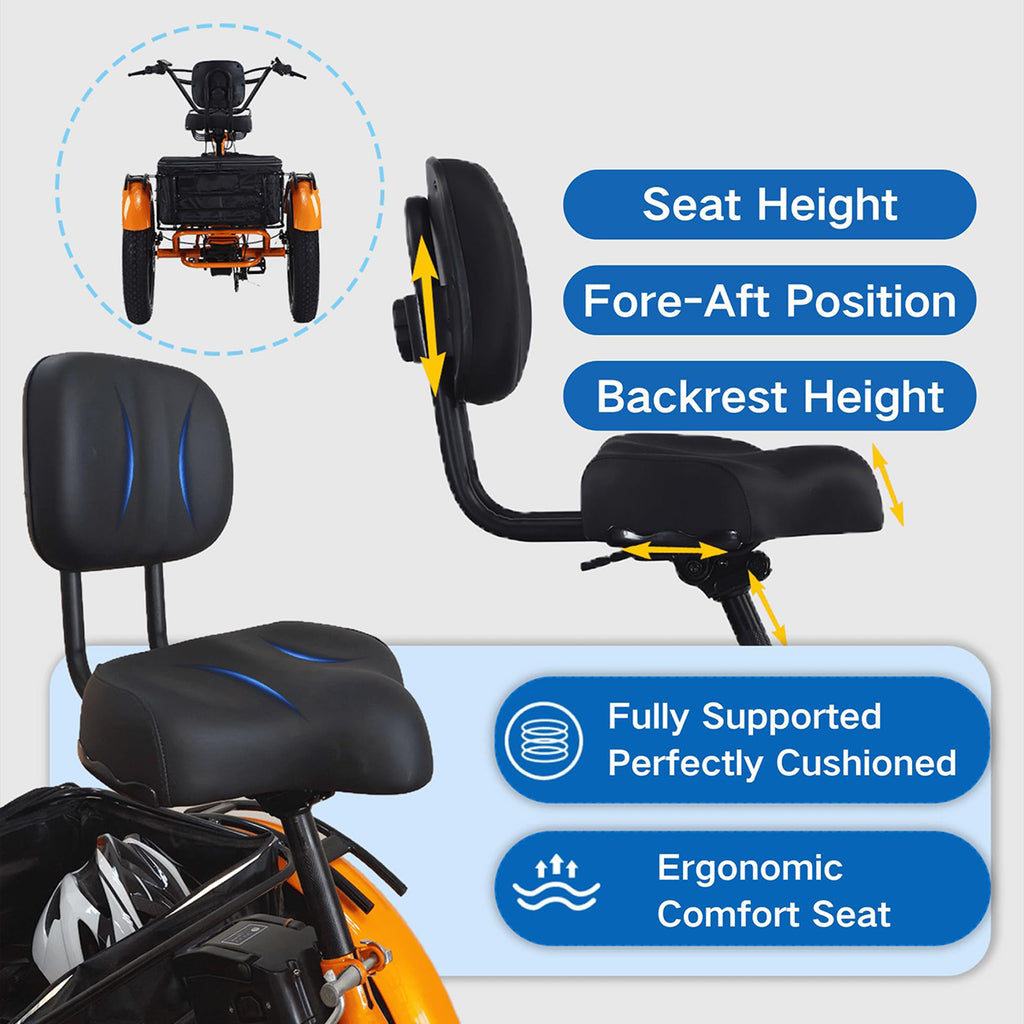 Folding Electric Trike for Adults 750W 48V 20Ah Fat Tire Bluetooth Speaker