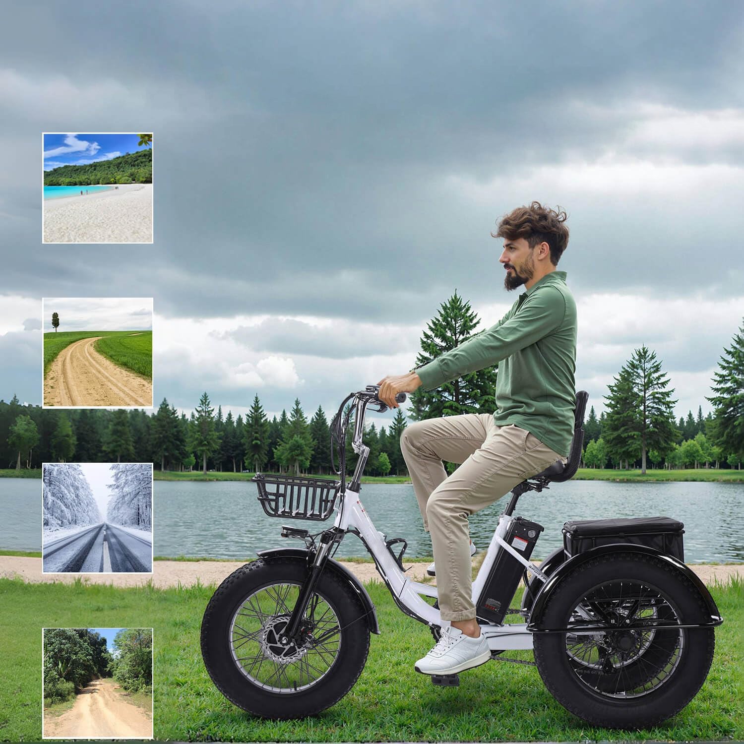 Folding Electric Trike for Adults 750W 48V 20Ah Fat Tire Bluetooth Speaker