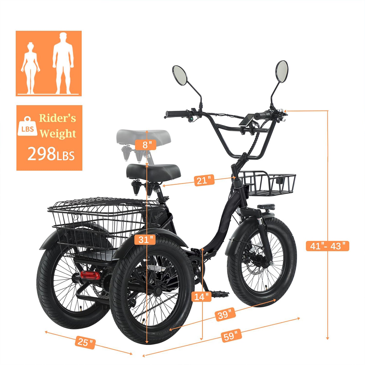 Folding Electric Trike for Adults 700W Peak 36V 13Ah Step-Through Fat Tire