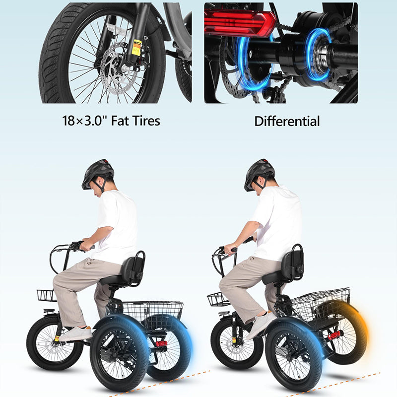 T300 Folding Electric Trike for Adults 48V 624Wh Step-Through Fat Tire