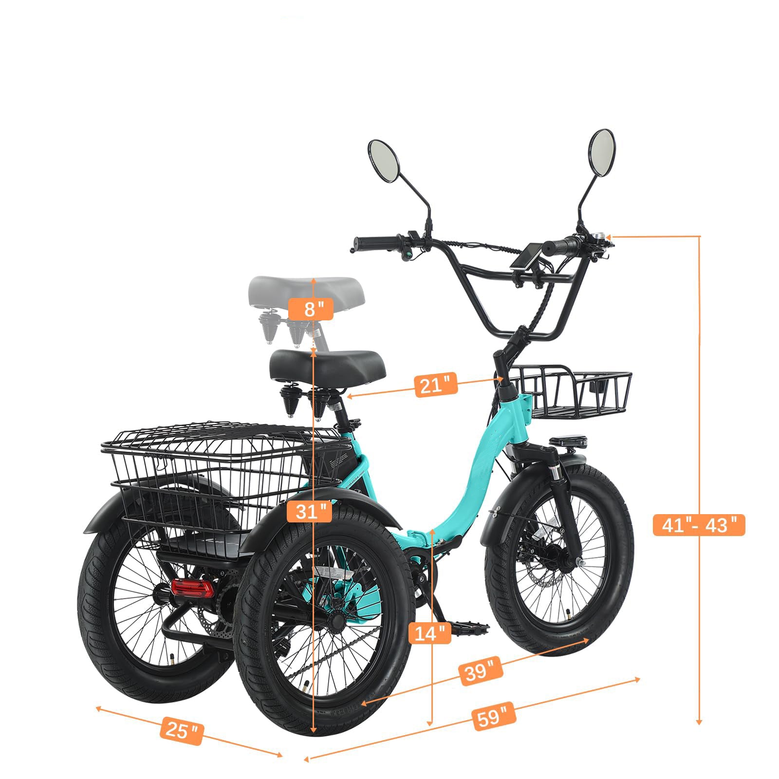 Folding Electric Trike for Adults 350W 36V 13Ah Step-Through Fat Tire Green