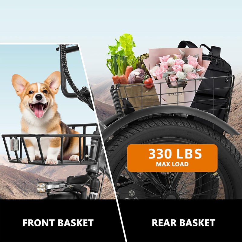 T300 Folding Electric Trike for Adults 48V 624Wh Step-Through Fat Tire