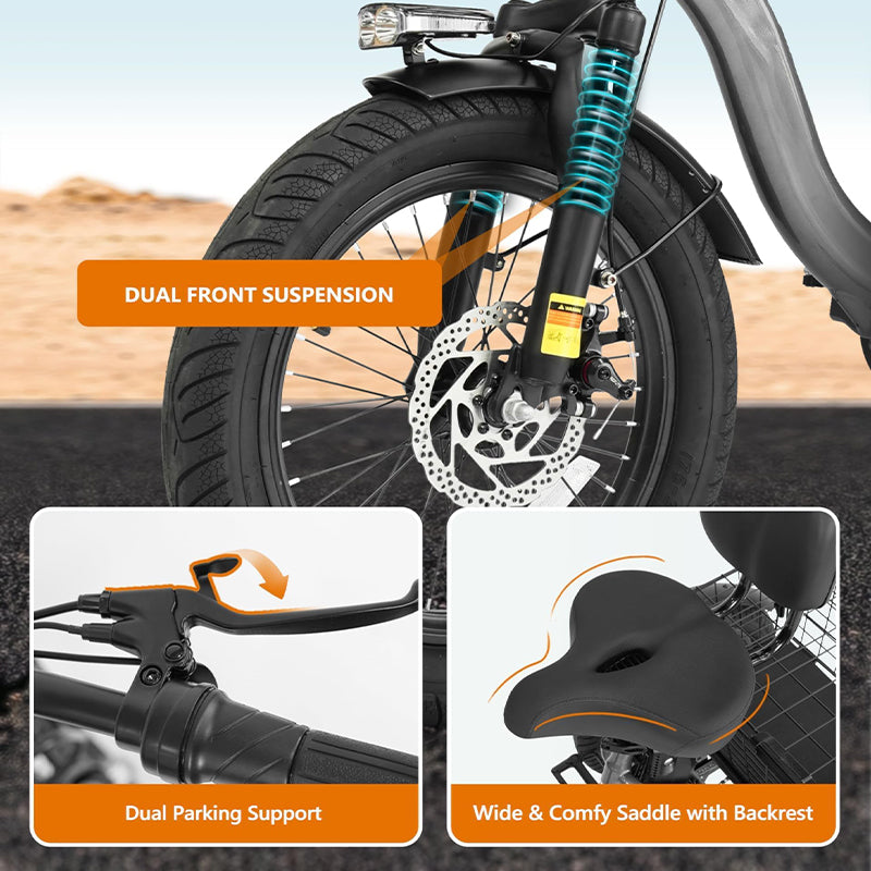 T300 Folding Electric Trike for Adults 48V 624Wh Step-Through Fat Tire
