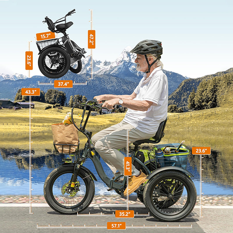 T300 Folding Electric Trike for Adults 48V 624Wh Step-Through Fat Tire