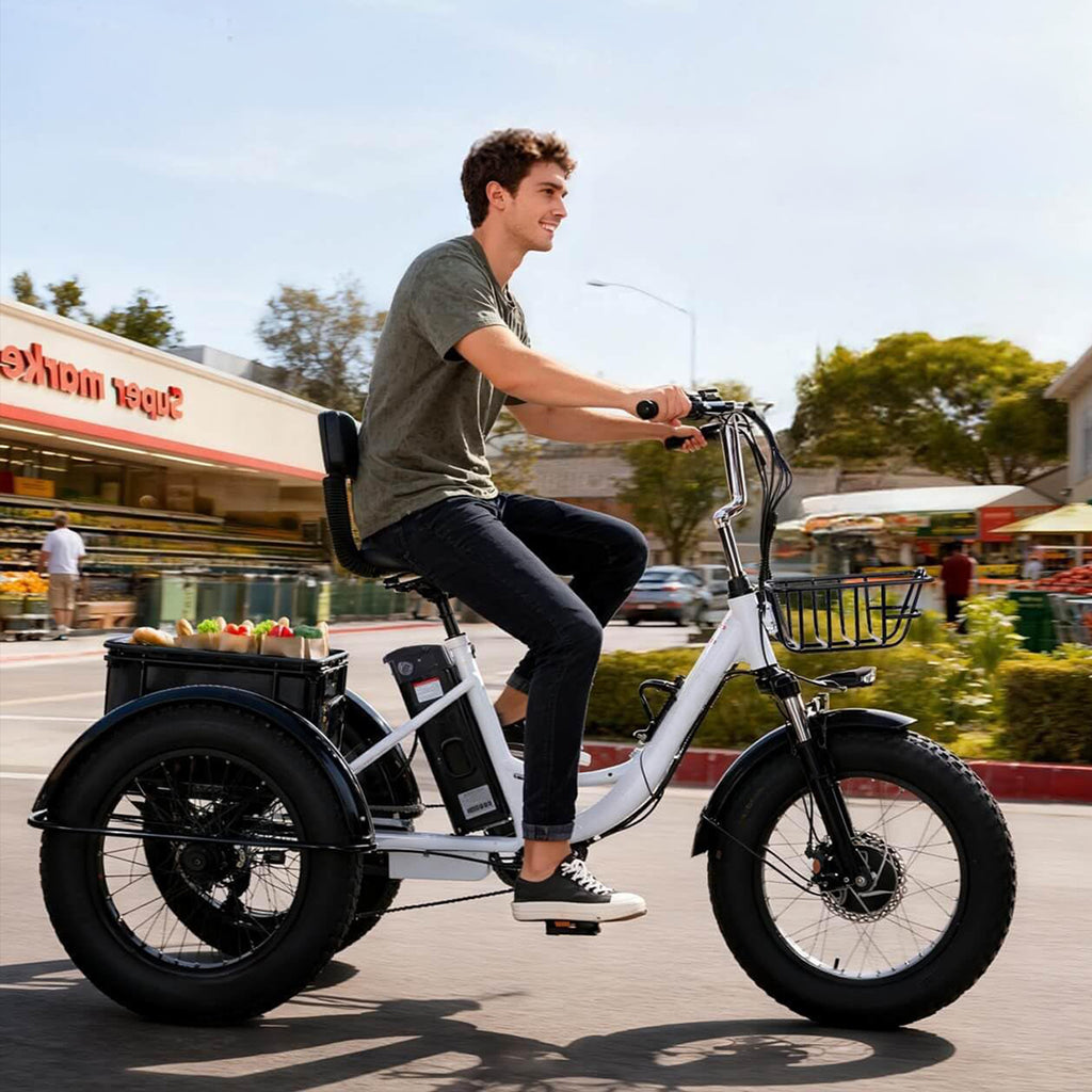 Folding Electric Trike for Adults 750W 48V 20Ah Fat Tire Bluetooth Speaker